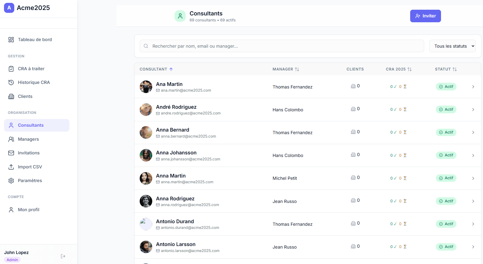 Gestion des consultants
